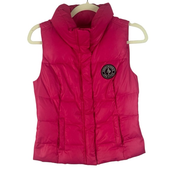 Abercrombie & Fitch Down Feather Blend Bright Pink Sleeveless Puffer Small Vest - Picture 1 of 11